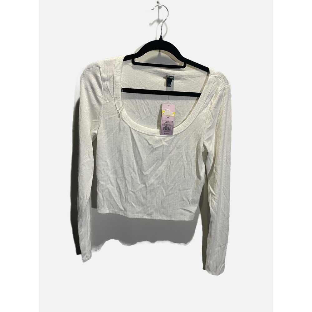 Wild Fable Long Sleeve Top Womens M White Ribbed Scoop Neck Cropped Casual